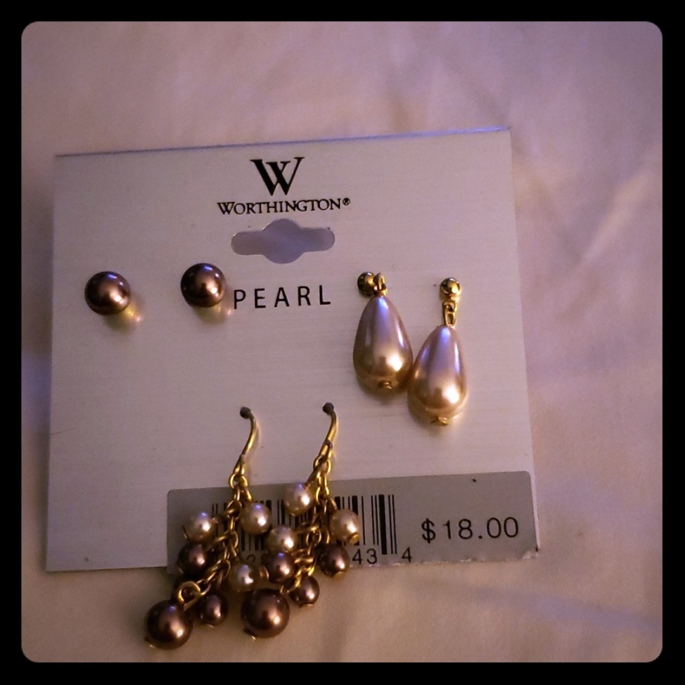 Worthington Pearl Earrings trio